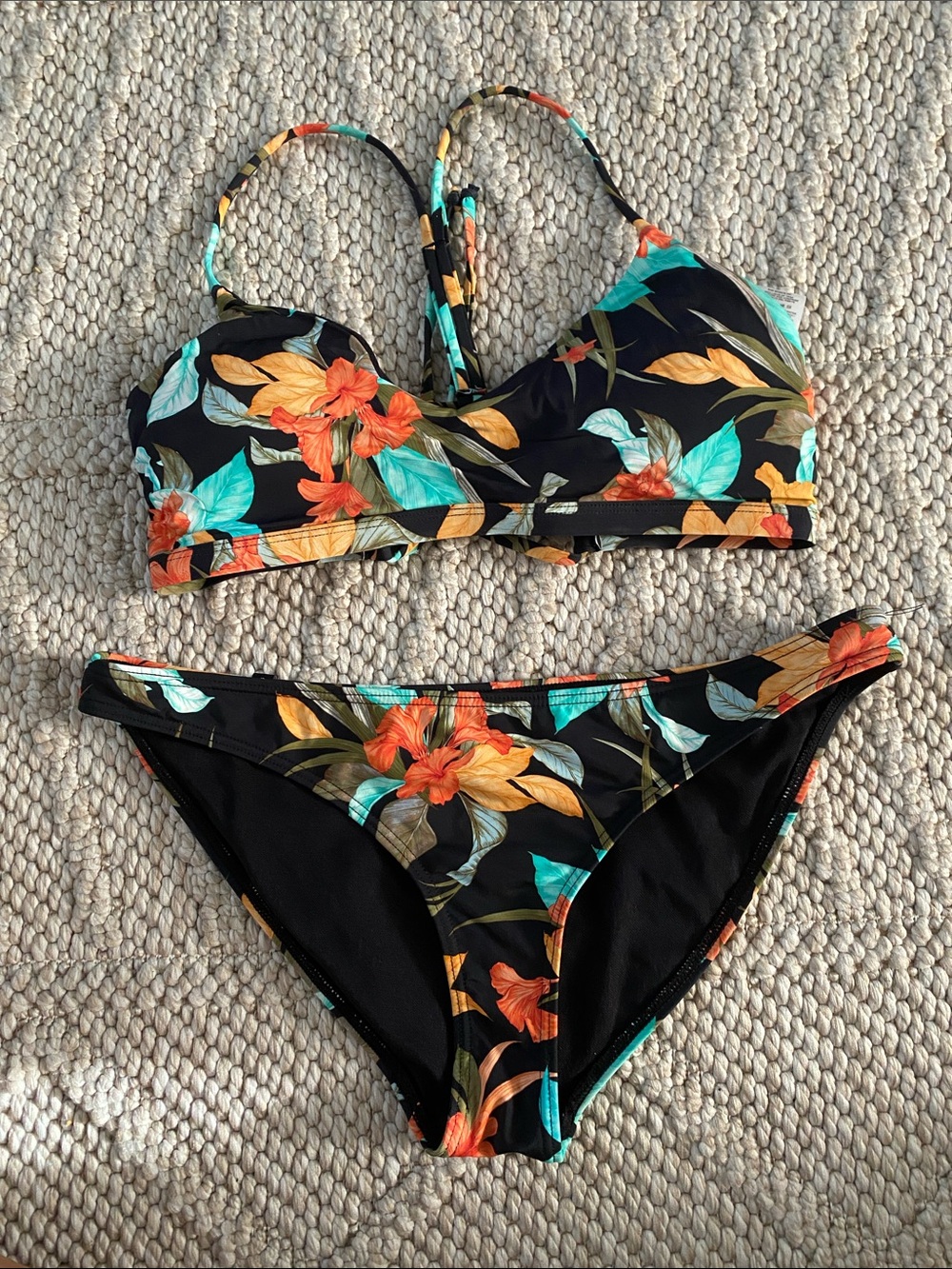 Body Glove Floral Bikini Set - Black orange with & Teal Flowers size large